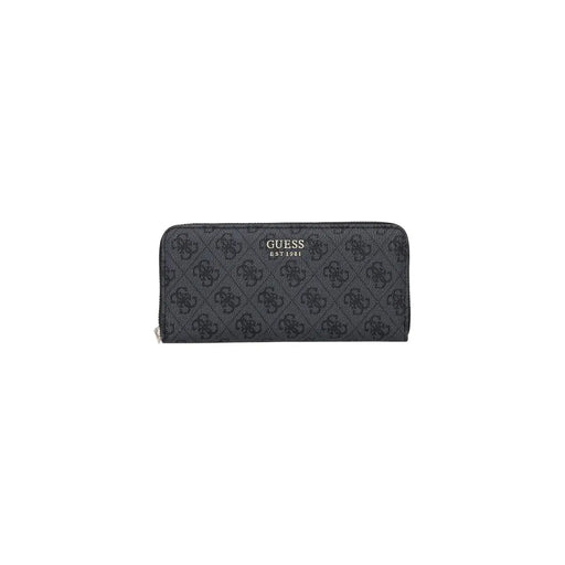 Black Guess women wallet Brenton grey with repeating logo pattern and silver zipper in polyurethane 20cm size