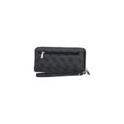 Guess women wallet brenton grey polyurethane 20cm with black repeating logo pattern and silver-toned zipper hardware