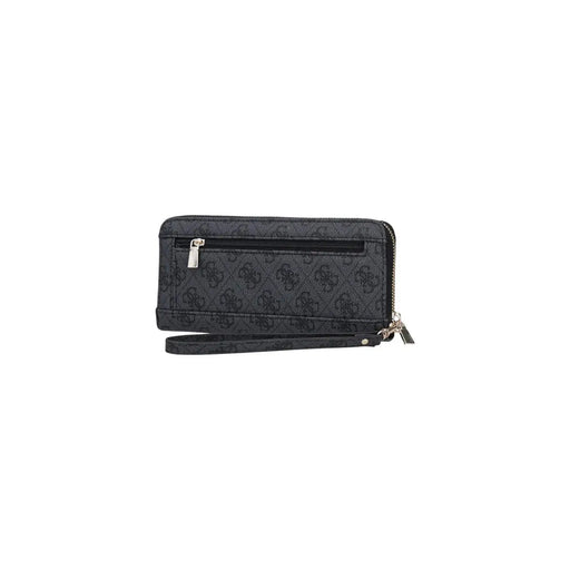 Guess women wallet brenton grey polyurethane 20cm with black repeating logo pattern and silver-toned zipper hardware