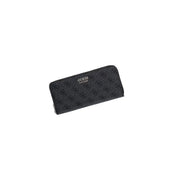 Black guess women wallet brenton grey polyurethane with repeating logo pattern and silver zipper size 20cm