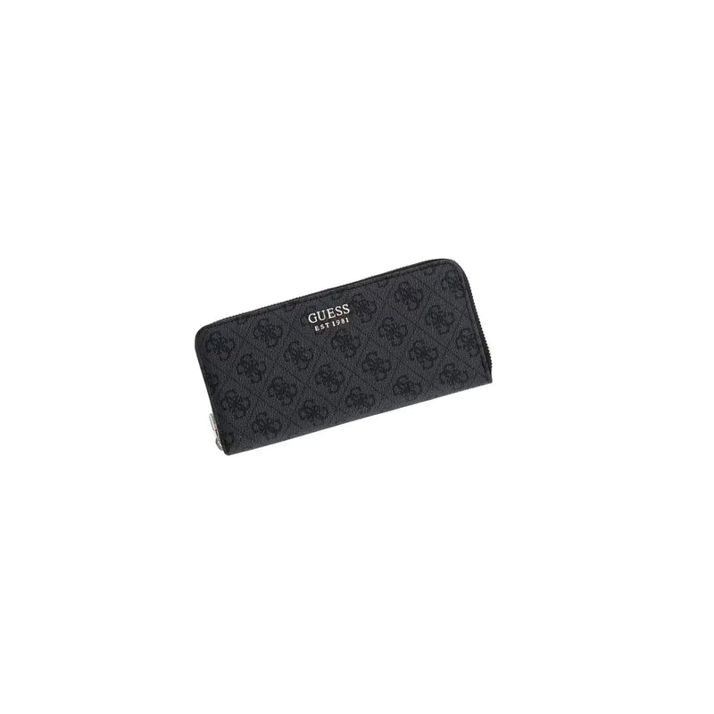 Black guess women wallet brenton grey polyurethane with repeating logo pattern and silver zipper size 20cm