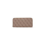 Beige Guess women wallet in grey polyurethane with repeating monogram pattern and metallic logo size 20cm