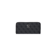 Black guess women wallet coleen logo grey polyurethane with repeating monogram pattern and silver logo detail
