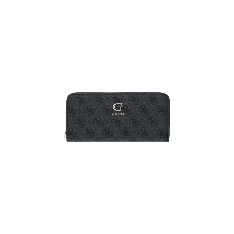 Black guess women wallet coleen logo grey polyurethane with repeating monogram pattern and silver logo detail