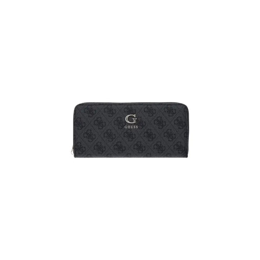 Black guess women wallet coleen logo grey polyurethane with repeating monogram pattern and silver logo detail
