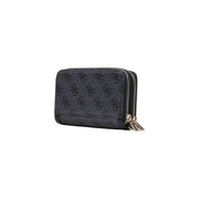 Black guess women wallet coleen logo grey polyurethane 16cm with repeating logo pattern and gold-tone zippers