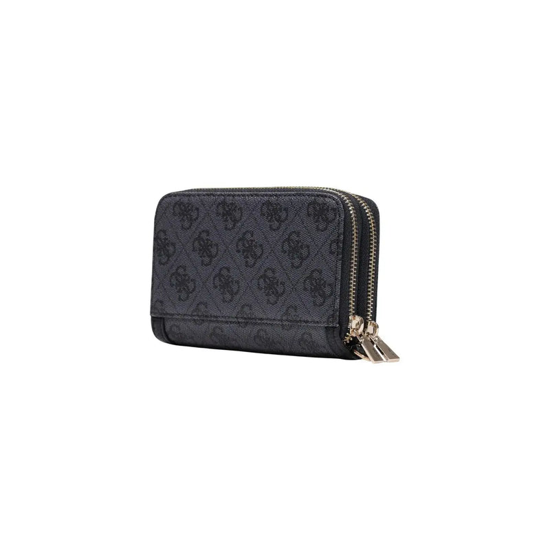 Black guess women wallet coleen logo grey polyurethane 16cm with repeating logo pattern and gold-tone zippers