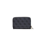 Black guess women wallet coleen logo grey polyurethane 16cm with repeating logo pattern and silver zipper closure