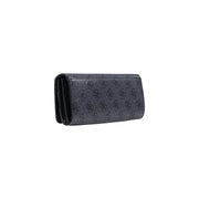 Dark gray textured Guess women wallet in plain polyurethane with repeating embossed logo pattern, size 10x20x4 centimeters