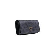 Guess women dark gray plain polyurethane wallet with textured pattern and gold-tone triangular logo 10x20x4 cm