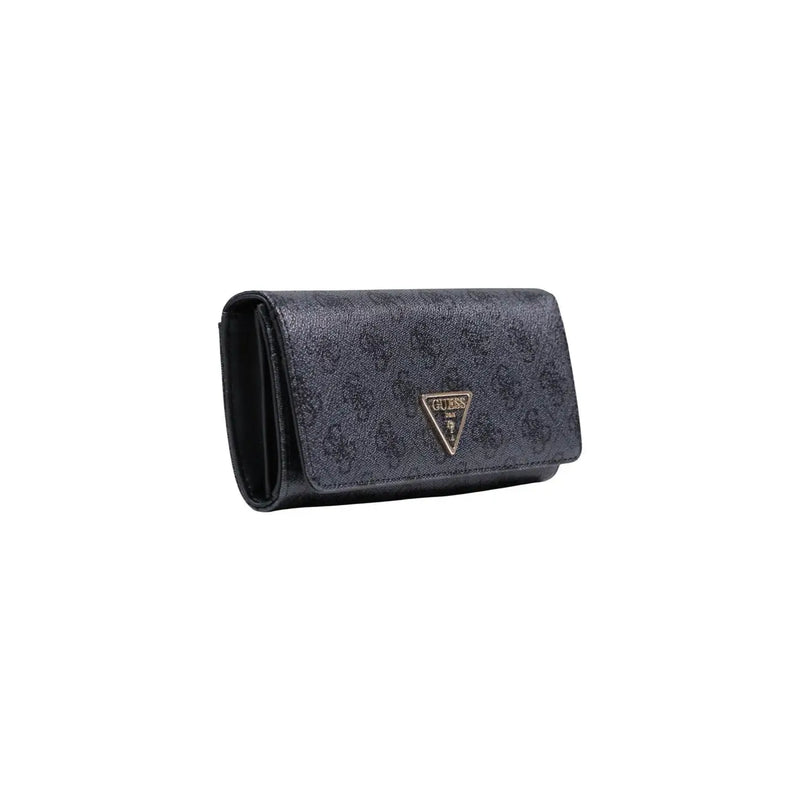Guess women dark gray plain polyurethane wallet with textured pattern and gold-tone triangular logo 10x20x4 cm