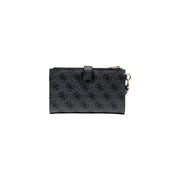 Black guess women wallet with repeating logo pattern and gold-tone zipper in grey polyurethane size 18x11x3 cm