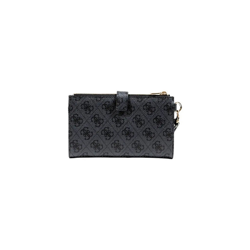 Black guess women wallet with repeating logo pattern and gold-tone zipper in grey polyurethane size 18x11x3 cm