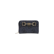 Dark blue patterned guess women wallet with gold-tone horsebit clasp grey zip inside pockets size 14x9x2.5 cm