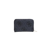 Dark gray Guess women wallet with repeating black logo pattern and silver zipper 14x9x2.5 cm zip inside pockets