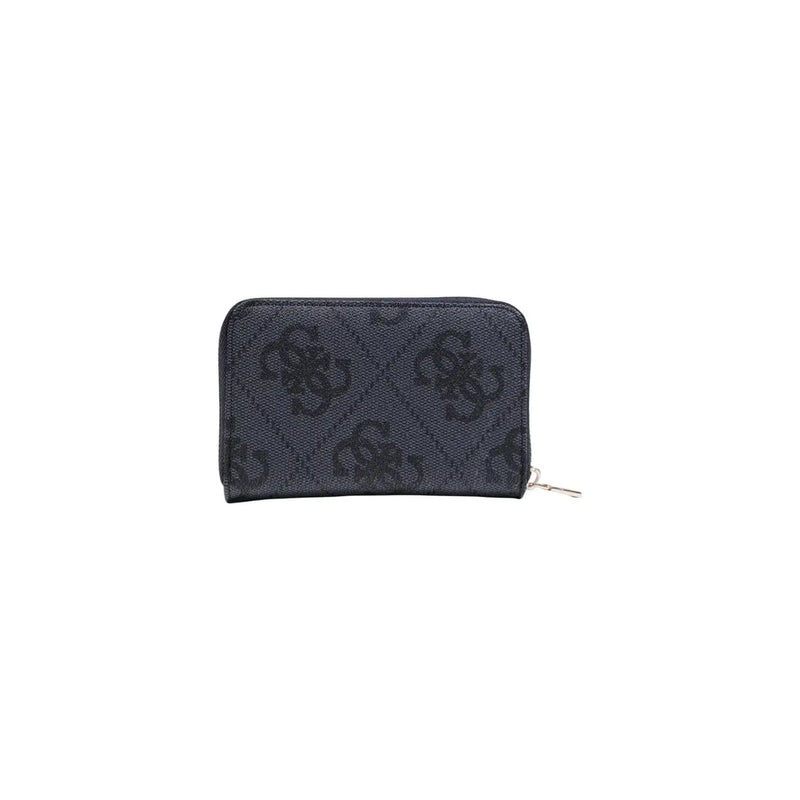 Dark gray Guess women wallet with repeating black logo pattern and silver zipper 14x9x2.5 cm zip inside pockets