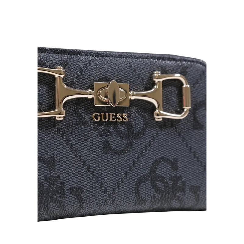 Dark gray textured Guess women wallet with gold-tone horsebit clasp and zip inside pockets size 14x9x2.5 cm