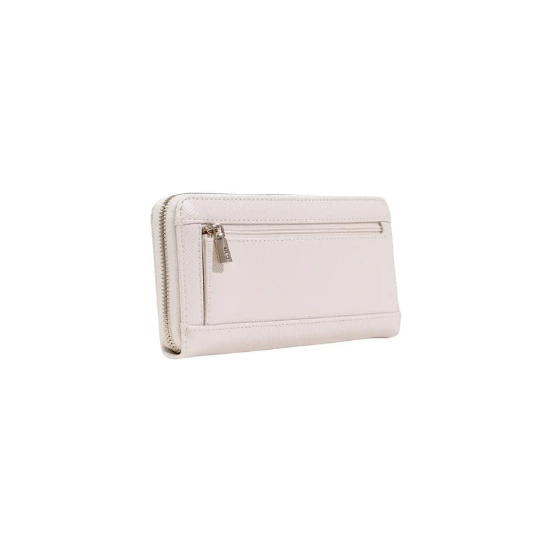 Guess women wallet in grey off-white polyurethane with silver zipper and subtle stitching details 20x10x3 cm