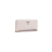 Guess women wallet grey zip polyurethane 20x10x3 cm with sleek off-white textured surface and gold-tone triangular logo