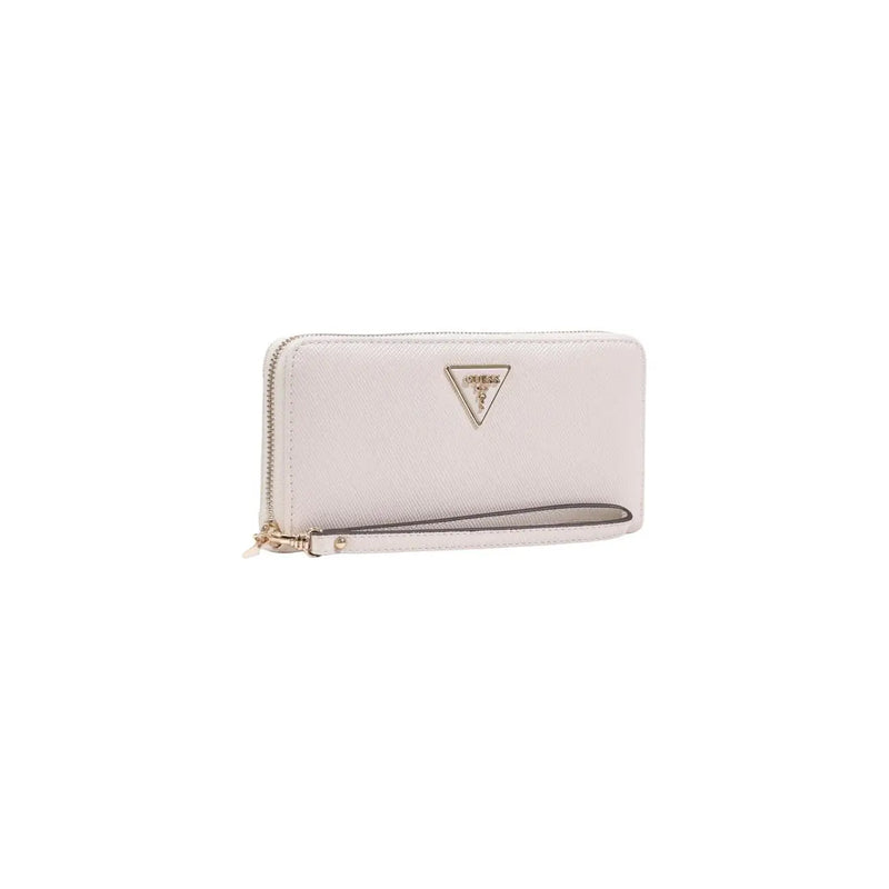 Guess women wallet grey zip polyurethane 20x10x3 cm with sleek off-white textured surface and gold-tone triangular logo