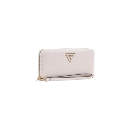Guess women wallet grey zip polyurethane 20x10x3 cm with sleek off-white textured surface and gold-tone triangular logo