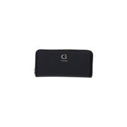 Black Guess women large zip wallet in polyurethane with a sleek minimalist design and subtle silver logo embossed front