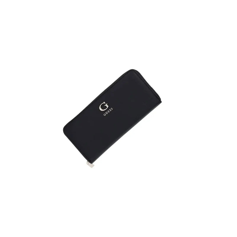 Black guess women wallet lucci large zip made of polyurethane with a sleek minimalist design and silver logo