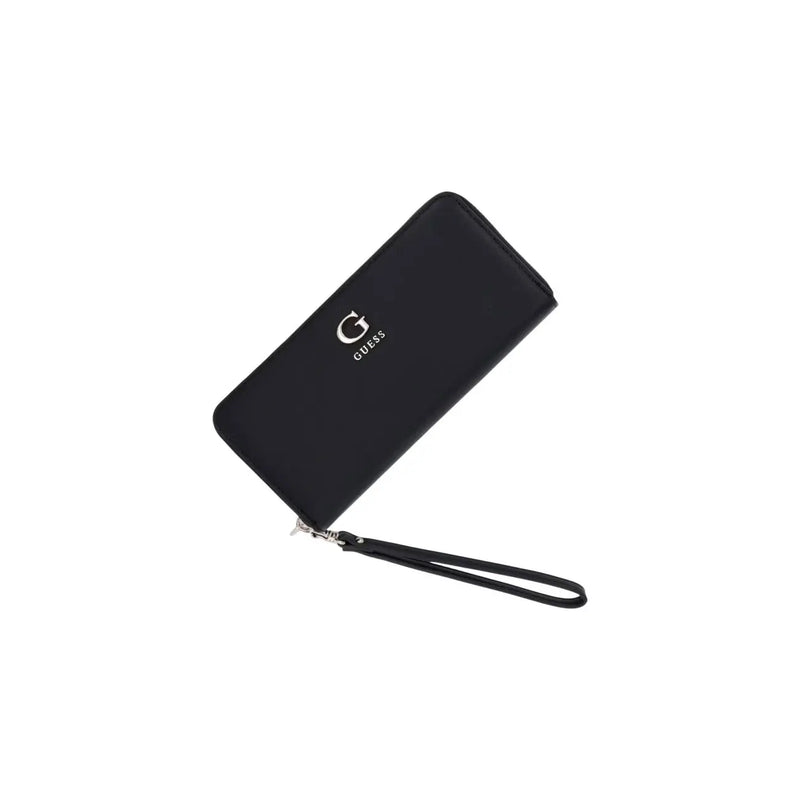 Guess women wallet lucci large zip black polyurethane with wrist strap and silver logo detail W20cm