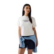 Guess women white cotton t shirt with short sleeves and north sails guess logo printed in black on the chest