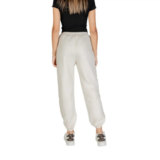 Guess Women beige cotton joggers with elastic waistband and cuffed hems