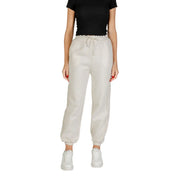 Cream Guess women white faux leather joggers with drawstring waist and elastic cuffs