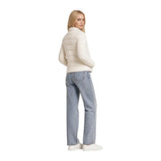 Cream-colored quilted puffer jacket with high collar and long sleeves made of polyester by Guess women