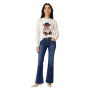 Guess women white knitwear sweater in viscose blend featuring an embroidered teddy bear with black cap branding