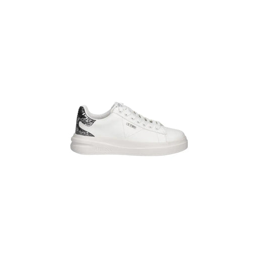 Guess Damen weißes Leder niedrigtop Sneaker mit silbernem Glitzer-Fersenakzent und dezentem Guess Logo-Slip-on-Design