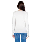 Guess women white long cotton knitwear a simple white long sleeved knit sweater with round neckline for fall winter
