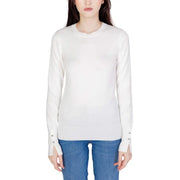 Guess Weißer, langer Damen-Baumwollstrickpullover mit gerippten Bündchen und Knöpfen