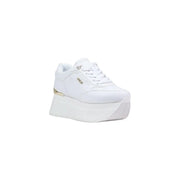 Guess Women white platform sneakers with minimalist design and gold heel accents