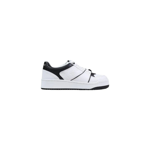 Guess weiße und schwarze Frauen mit niedrigem Einkommentop Polyurethan-Sneaker mit Schnürung, klobiger Sohle und lederähnlichem Obermaterial