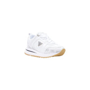 Guess women white polyurethane sneakers evory with subtle silver floral pattern and tan rubber sole