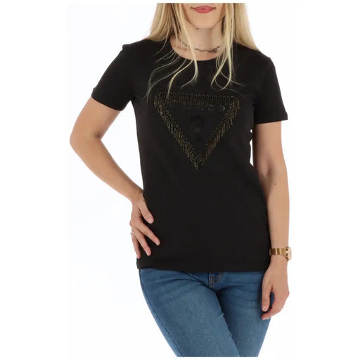 Guess schwarzes Kurzarmhemd t-shirt mit Strassherz auf der Brust