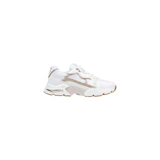 Guess women white sneakers with metallic gold accents chunky polyurethane blend lace up and textured rubber sole