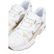 Guess women white sneakers polyurethane blend lace up with beige and metallic gold accents on sides laces and heel