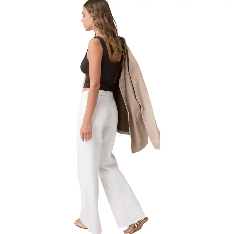 Guess women wide leg ankle trousers in white cotton lyocell with a clean straight-cut wide-leg design