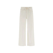Guess women wide leg ankle trousers in cream-colored cotton lyocell denim with five-pocket design and gold-tone button closure
