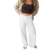 Guess women wide leg ankle trousers in white cotton lyocell with high-waisted, wide-leg, and straight-cut silhouette