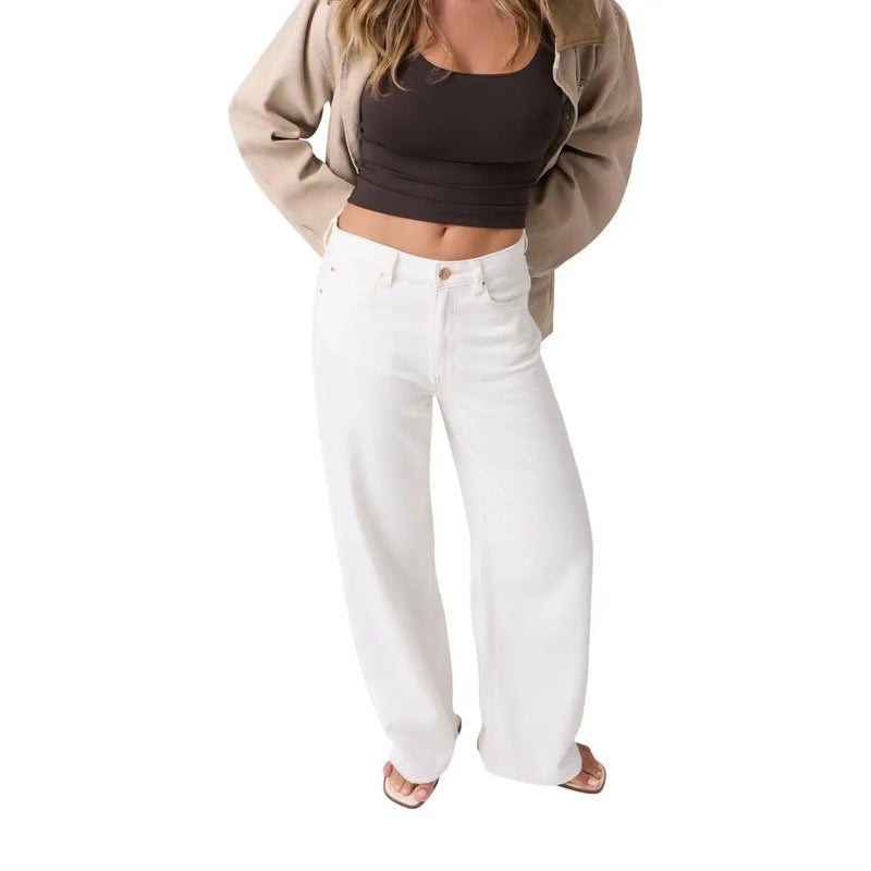 Guess women wide leg ankle trousers in white cotton lyocell with high-waisted, wide-leg, and straight-cut silhouette