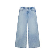 Guess women wide loose lyocell blend jeans in blue featuring a light-wash denim wide-leg relaxed silhouette with front pockets