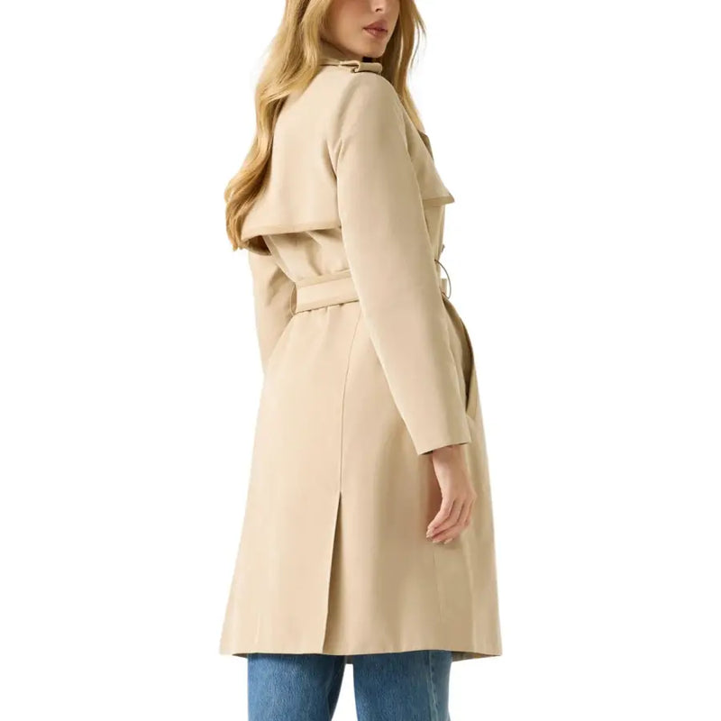 Guess women’s beige long belted blazer with v neck featuring a double-breasted front and belted waist in trench coat style