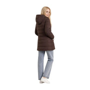 Guess Doudoune longue marron pour femme, à capuche matelassée, en polyester, idéale par temps froid.