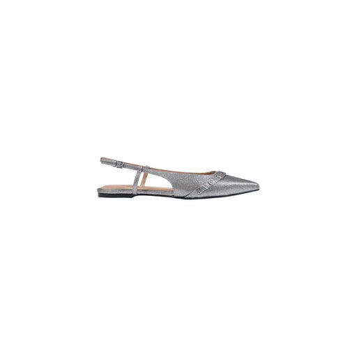 Guess womens grey slip on shoes featuring a silver glittery pointed toe slingback flat with delicate ankle strap